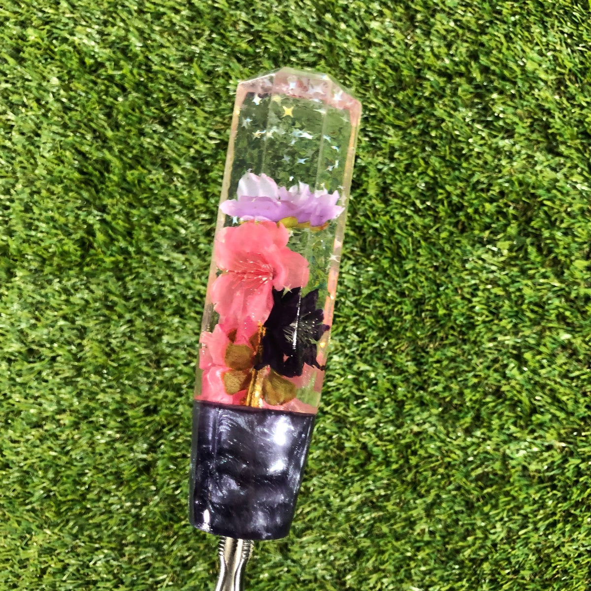 140mm Pink Diamond Cut Flower Resin Shift Knob — 5.5 in, 12mm x 1.25