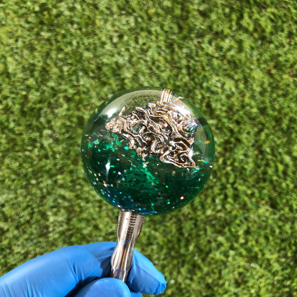 60mm Green Holographic Oni Mask Resin Shift Knob — 2.4 in, 12mm x 1.25