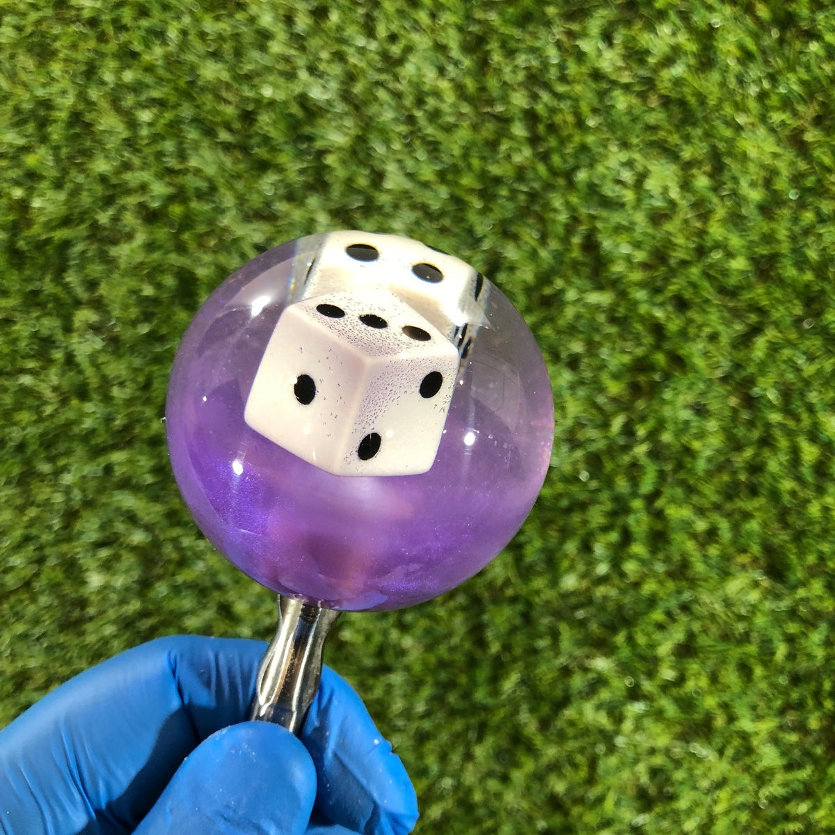 60mm Purple Pearl Dice Resin Shift Knob — 2.4 in, 12mm x 1.25