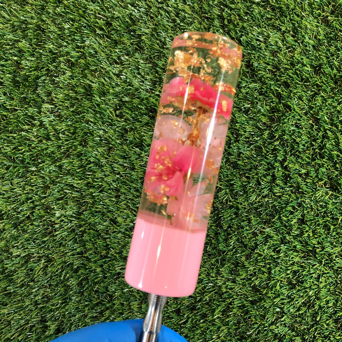 140mm Pink Gold Leaf Flower Resin Shift Knob — 5.5 in, 12mm x 1.25