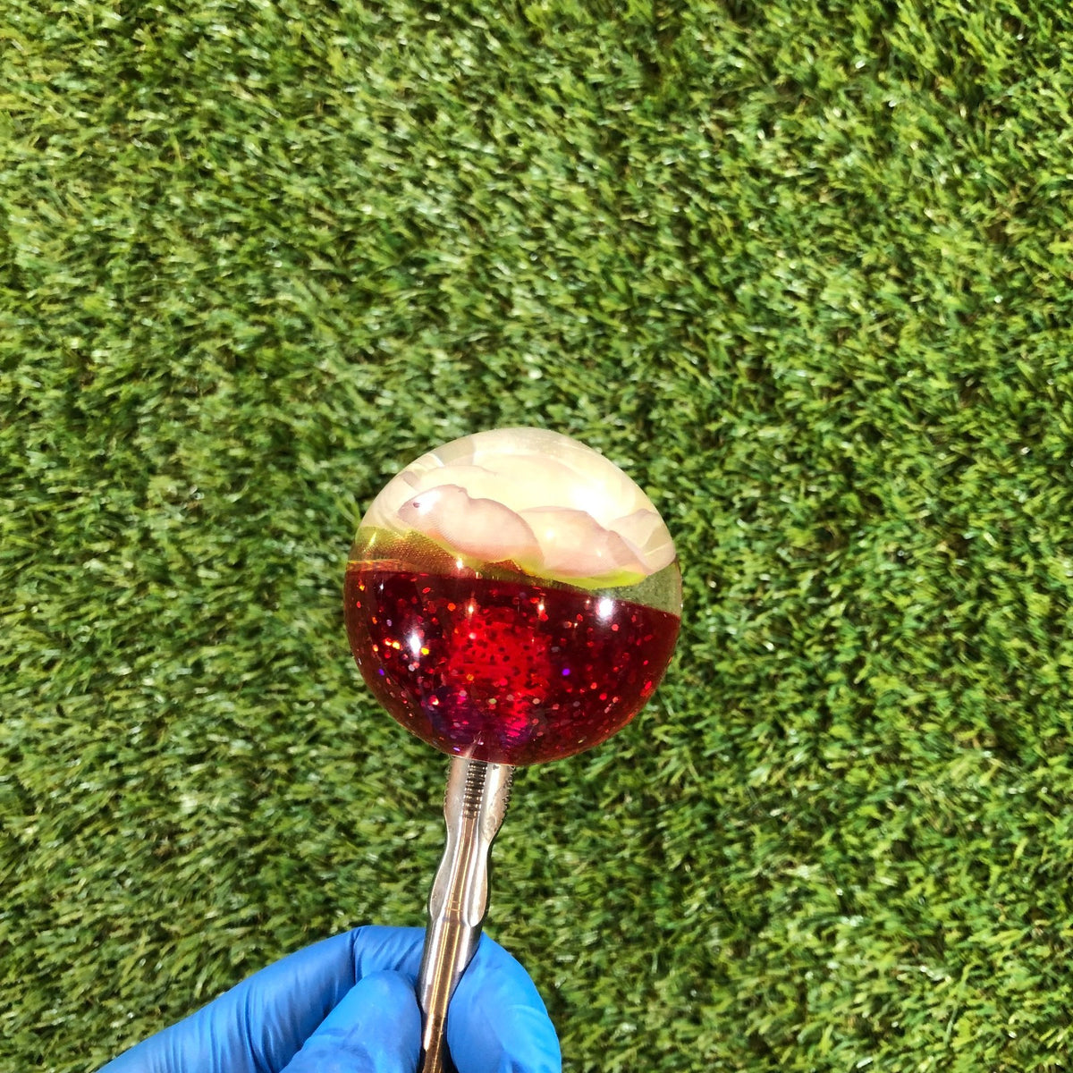 60mm Red White Glitter Rose Resin Shift Knob — 2.4 in, 12mm x 1.25