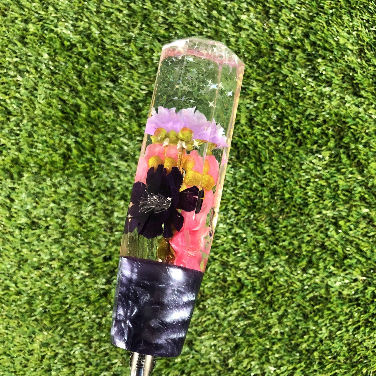 140mm Pink Diamond Cut Flower Resin Shift Knob — 5.5 in, 12mm x 1.25