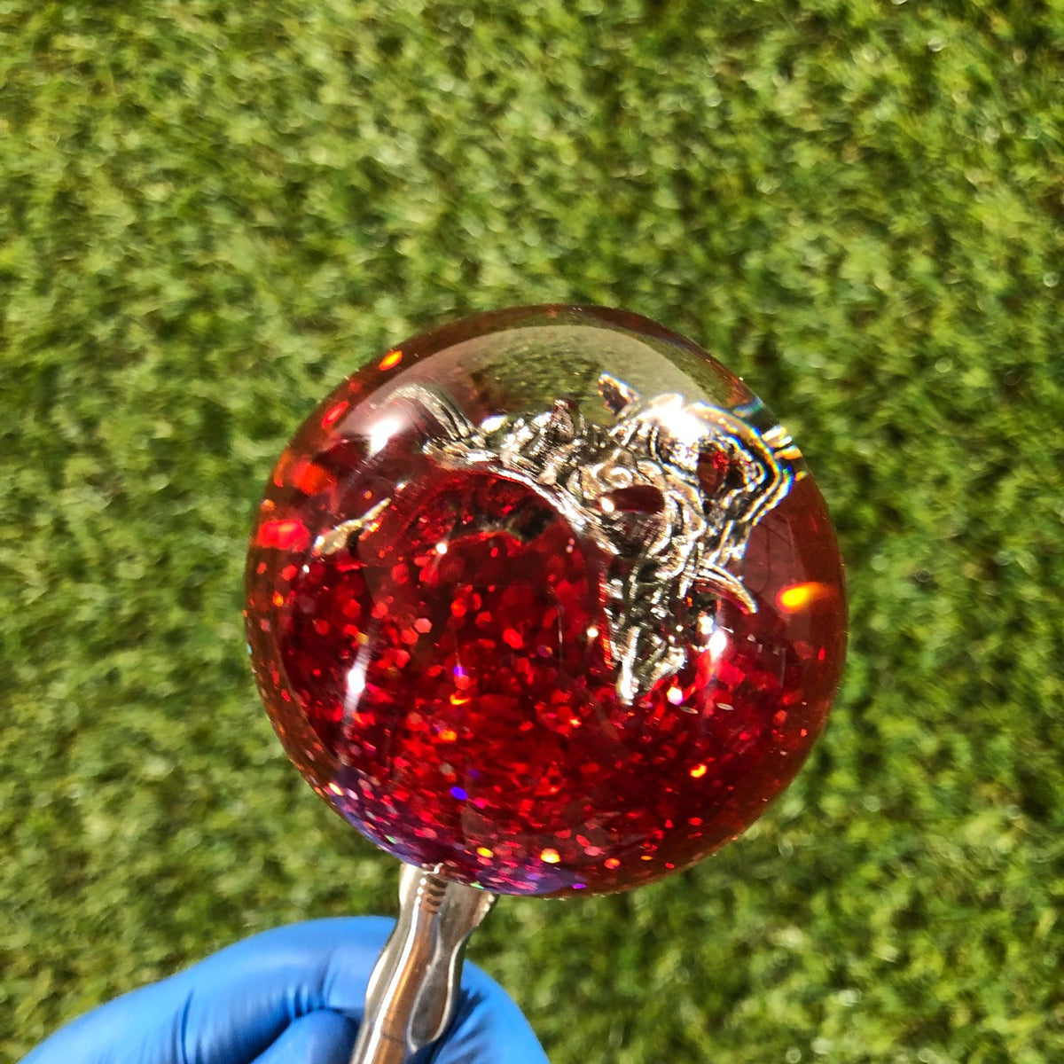 60mm Red Holographic Oni Mask Resin Shift Knob — 2.4 in, 12mm x 1.25