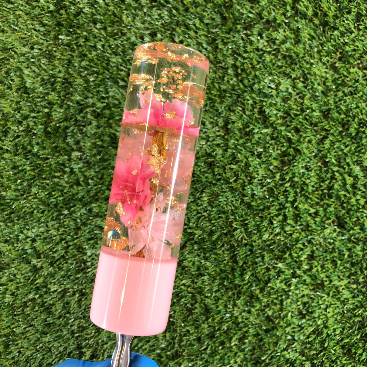 140mm Pink Gold Leaf Cherry Blossom Resin Shift Knob — 5.5 in, 12mm x 1.25