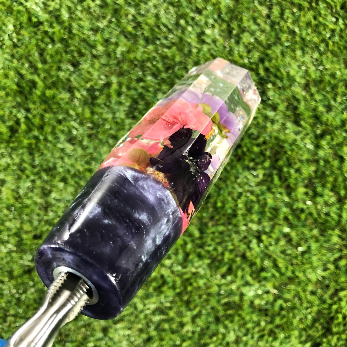 140mm Pink Diamond Cut Flower Resin Shift Knob — 5.5 in, 12mm x 1.25