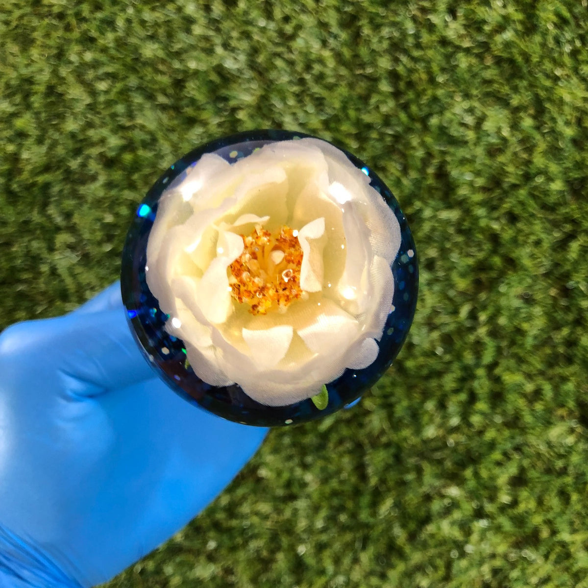 60mm Navy Cream Glitter Rose Resin Shift Knob — 2.4 in, 12mm x 1.25
