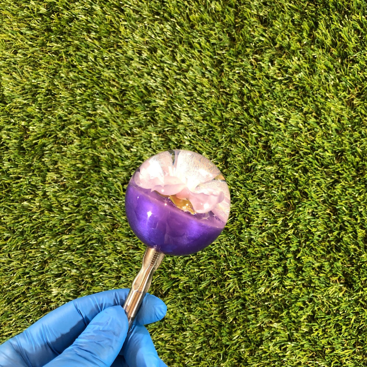 60mm Purple Star Glitter Blossom Resin Shift Knob — 2.4 in, 12mm x 1.25