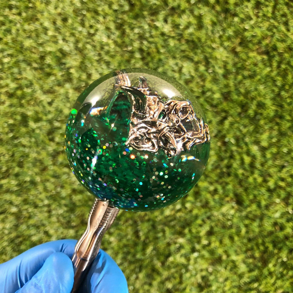 60mm Green Holographic Oni Mask Resin Shift Knob — 2.4 in, 12mm x 1.25