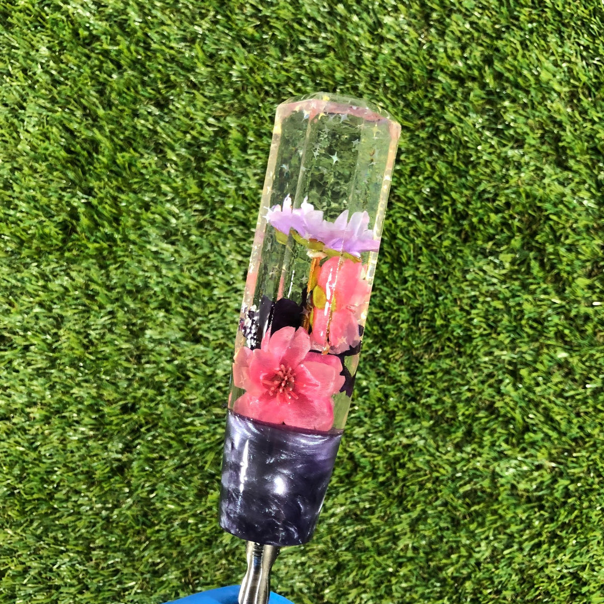140mm Pink Diamond Cut Flower Resin Shift Knob — 5.5 in, 12mm x 1.25