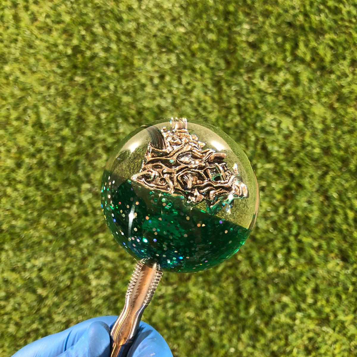 60mm Green Holographic Oni Mask Resin Shift Knob — 2.4 in, 12mm x 1.25