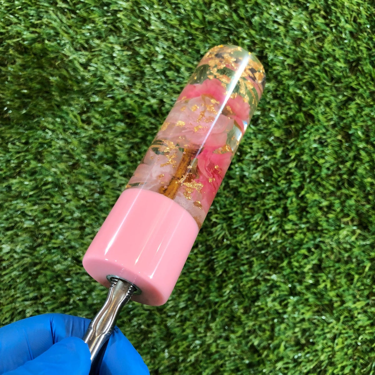 140mm Pink Gold Leaf Cherry Blossom Resin Shift Knob — 5.5 in, 12mm x 1.25