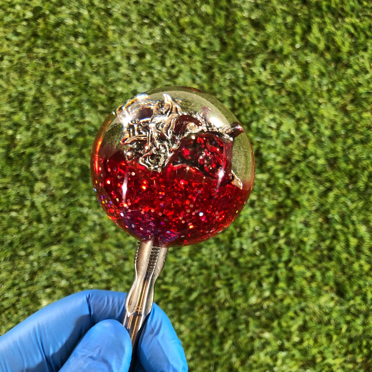 60mm Red Holographic Oni Mask Resin Shift Knob — 2.4 in, 12mm x 1.25