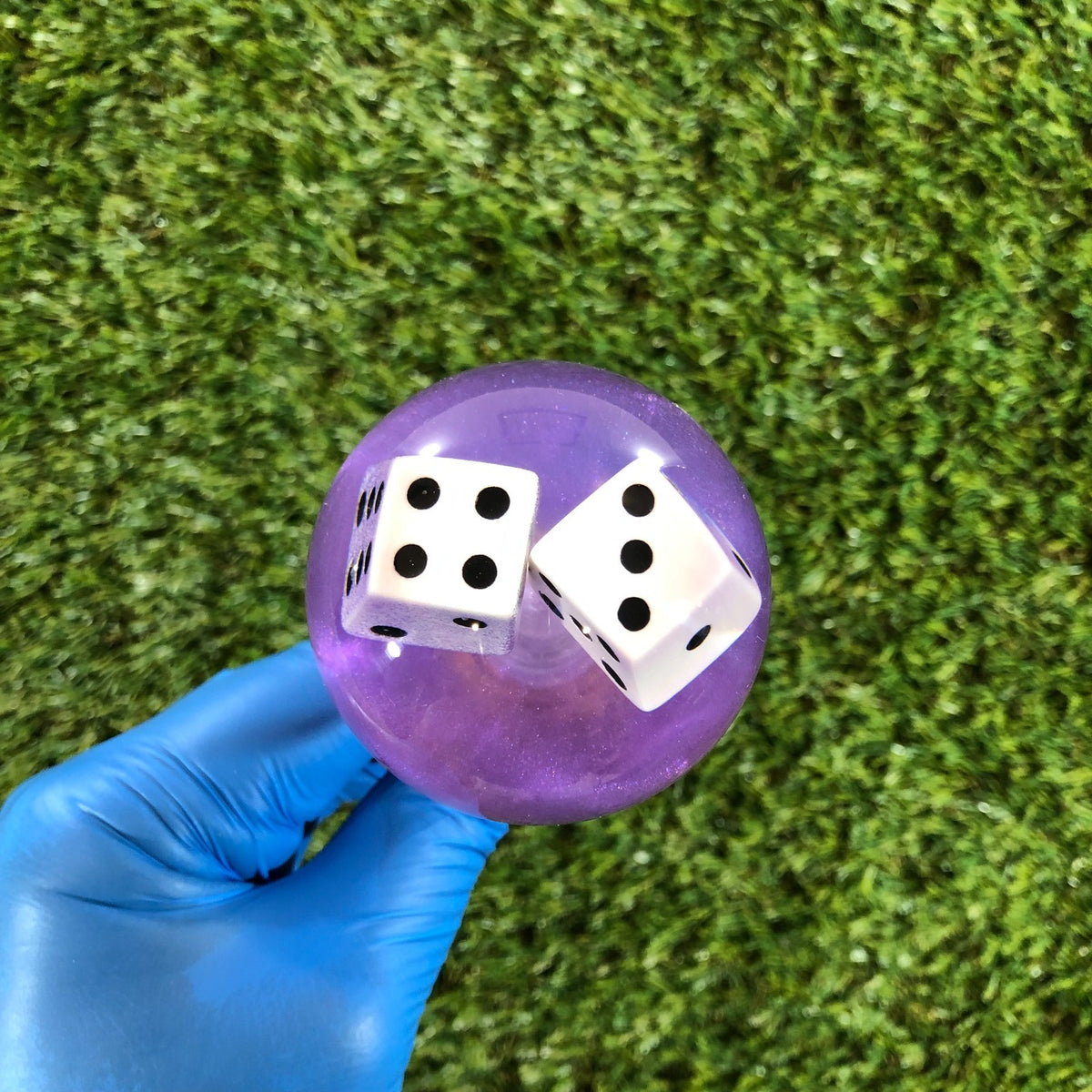 60mm Purple Pearl Dice Resin Shift Knob — 2.4 in, 12mm x 1.25