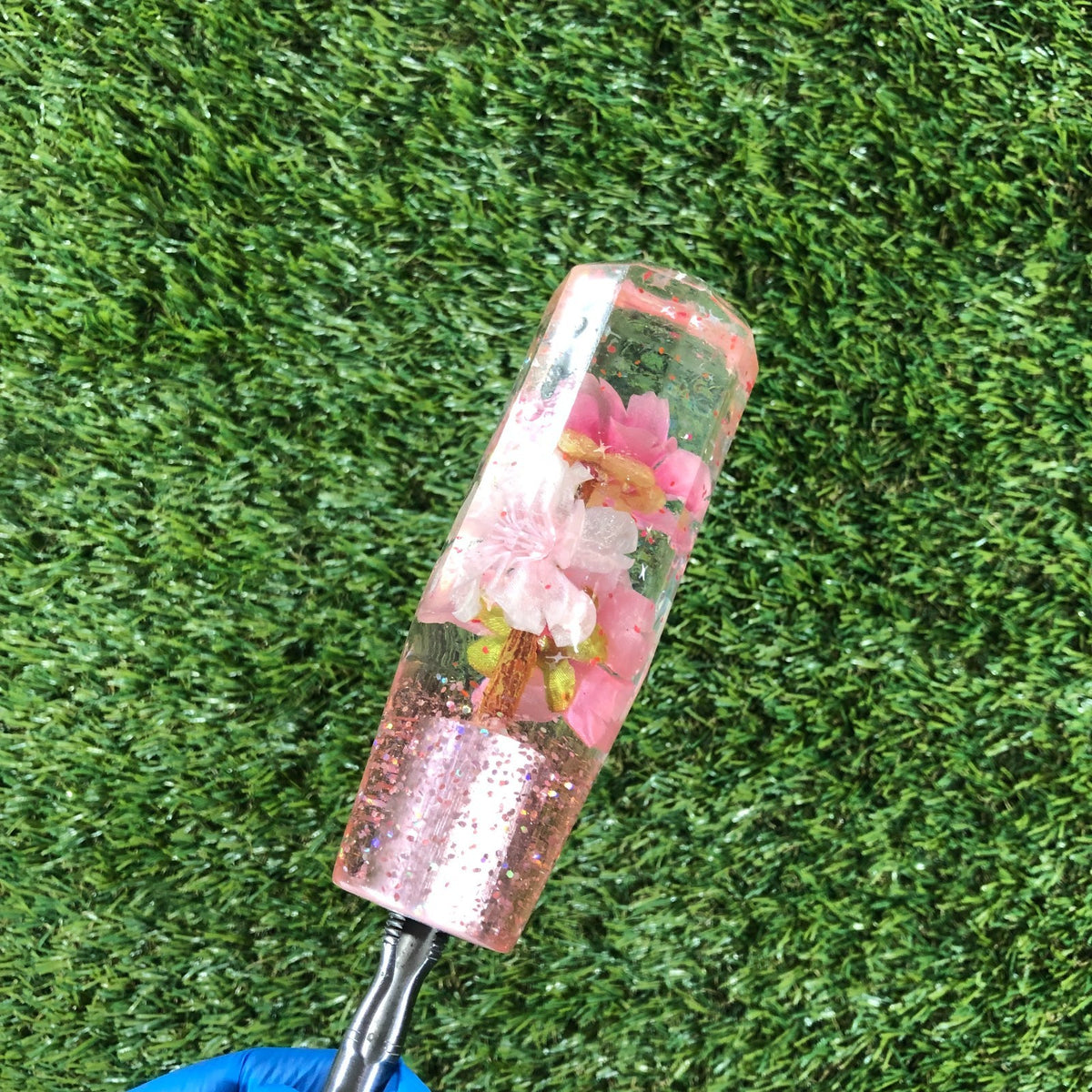 115mm Pink Diamond Cut Flower Resin Shift Knob — 4.5 in, 12mm x 1.25