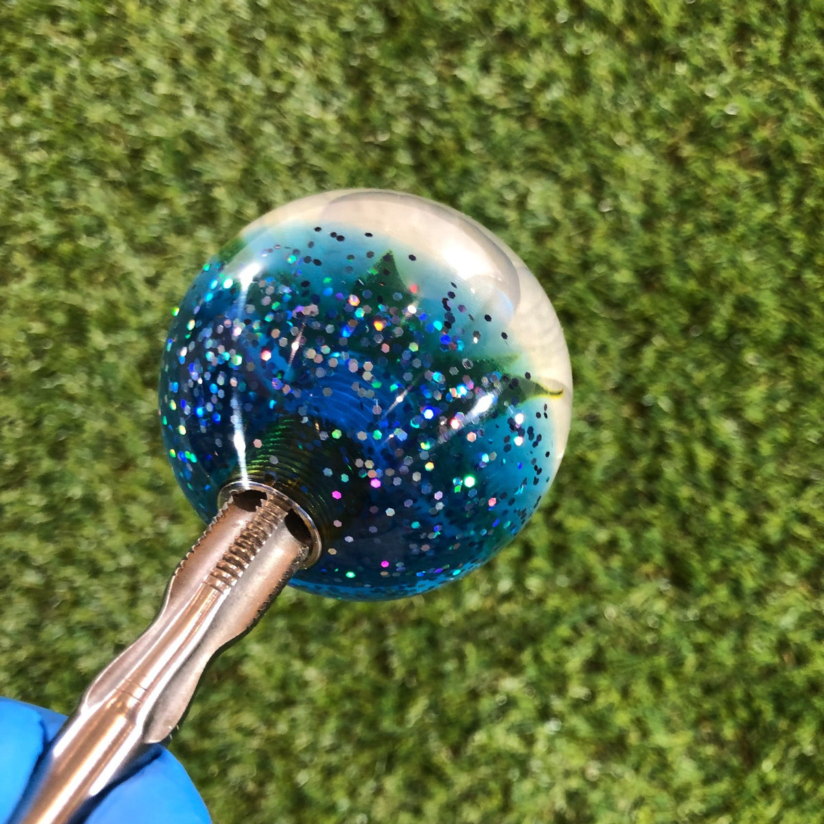 60mm Navy Cream Glitter Rose Resin Shift Knob — 2.4 in, 12mm x 1.25