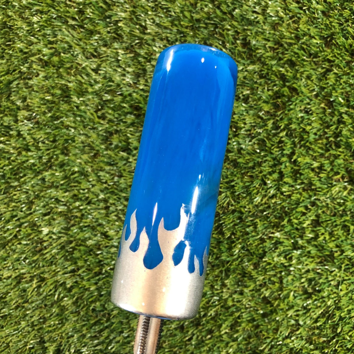 140mm Blue Silver Swirl Flames Resin Shift Knob — 5.5 in, 12mm x 1.25