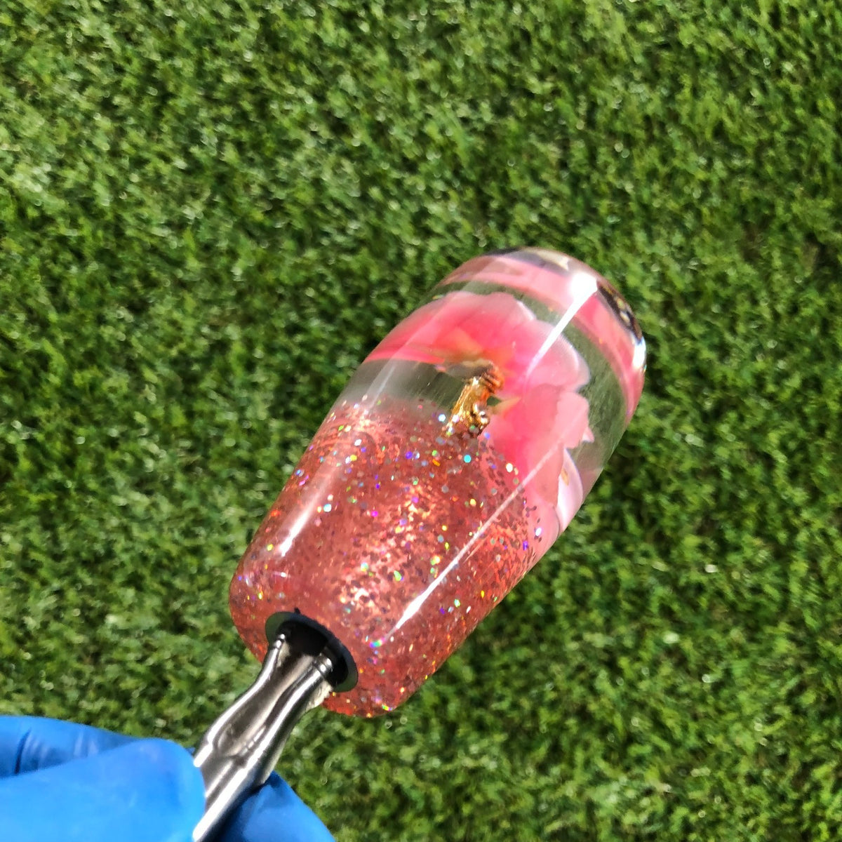 95mm Pink Holographic Flower Resin Shift Knob — 3.5 in, 12mm x 1.25