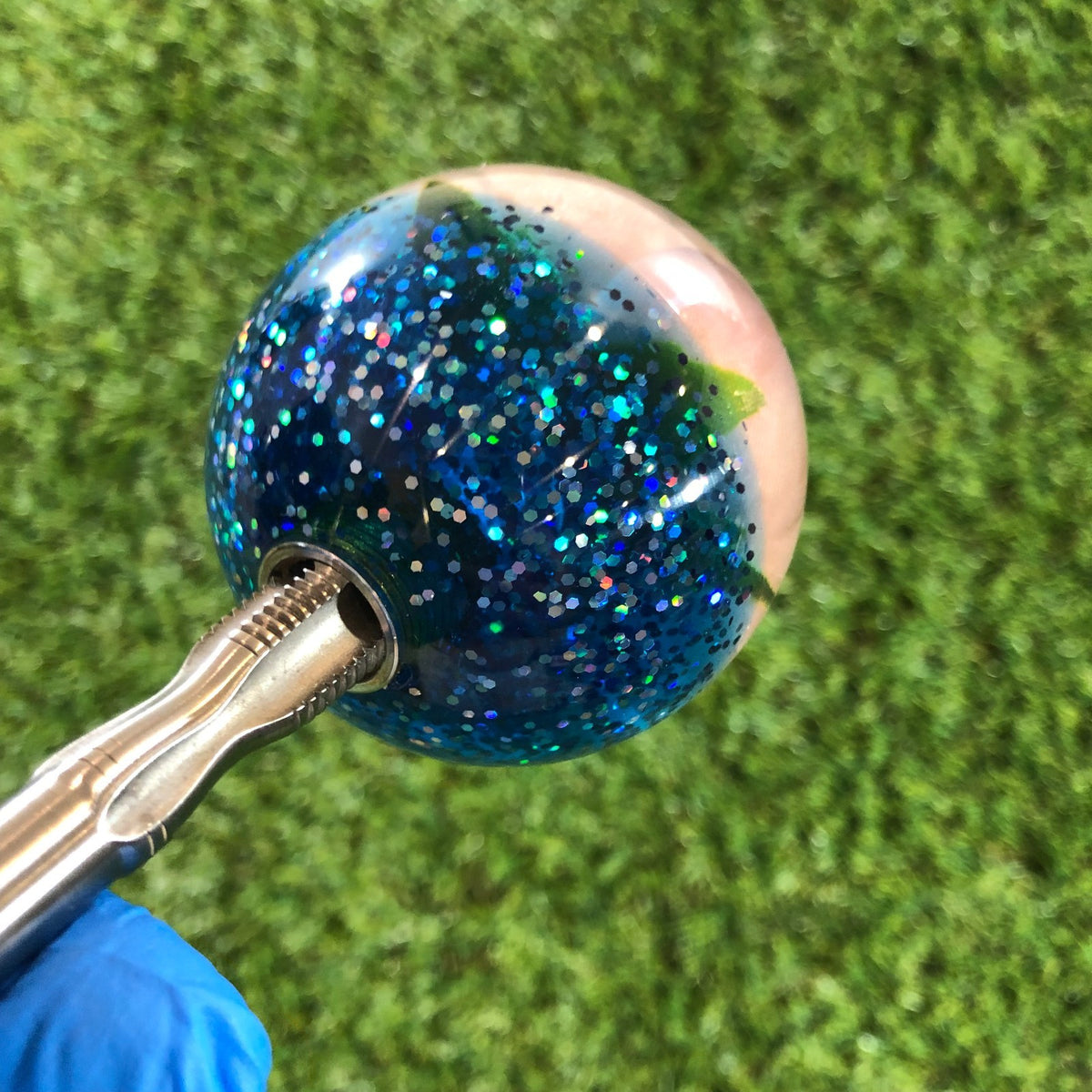 60mm Navy Peach Glitter Rose Resin Shift Knob — 2.4 in, 12mm x 1.25