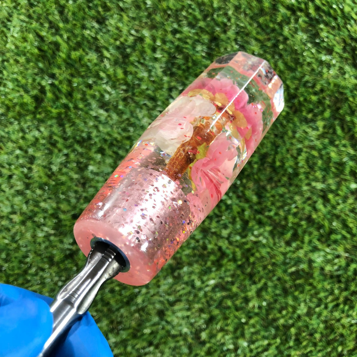 115mm Pink Diamond Cut Flower Resin Shift Knob — 4.5 in, 12mm x 1.25