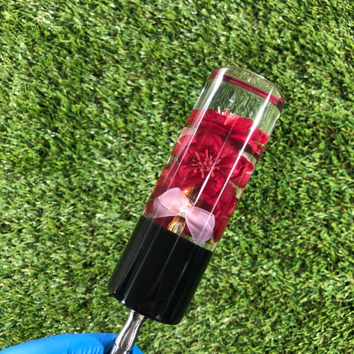140mm Red Pink Bow Resin Shift Knob — 5.5 in, 12mm x 1.25