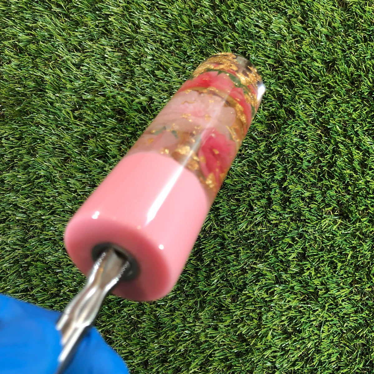 140mm Pink Gold Leaf Flower Resin Shift Knob — 5.5 in, 12mm x 1.25