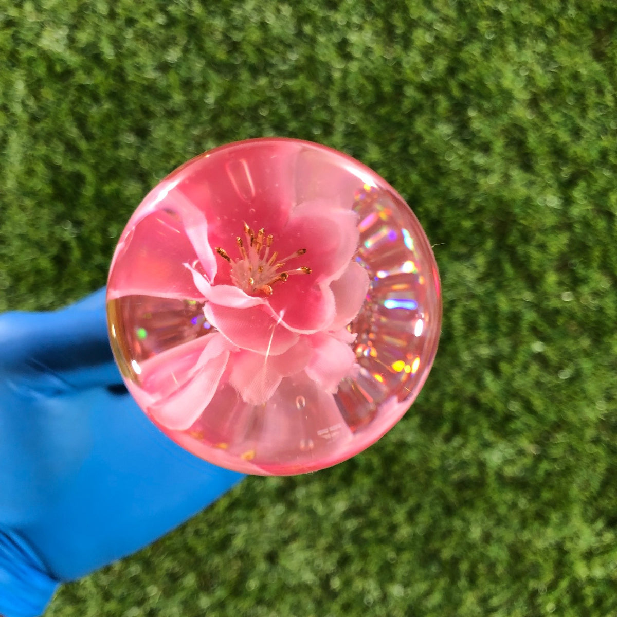 95mm Pink Holographic Flower Resin Shift Knob — 3.5 in, 12mm x 1.25