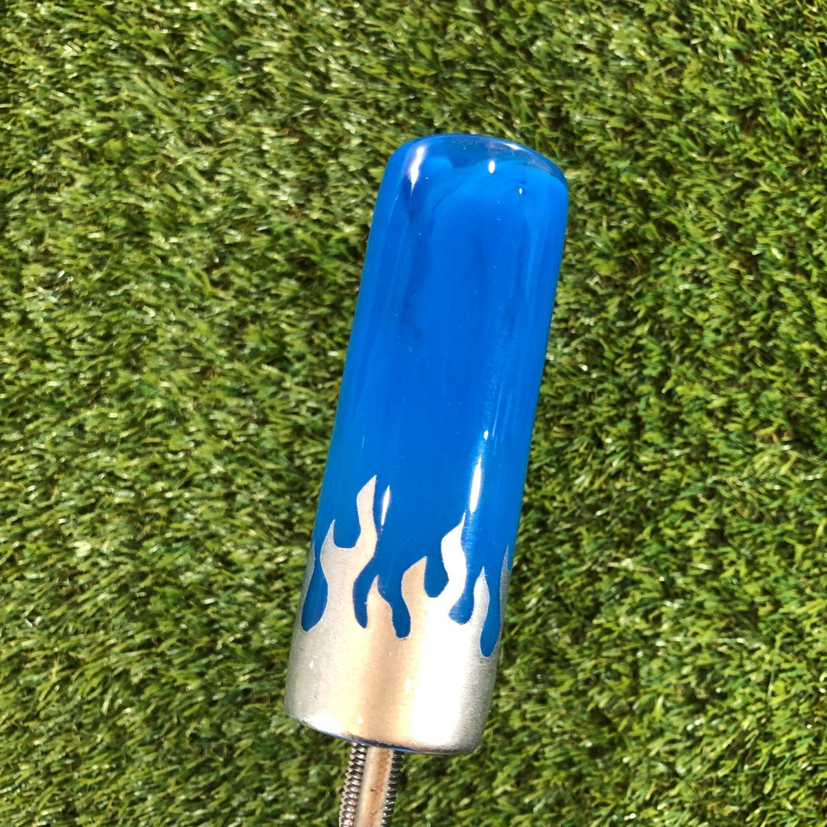 140mm Blue Silver Swirl Flames Resin Shift Knob — 5.5 in, 12mm x 1.25