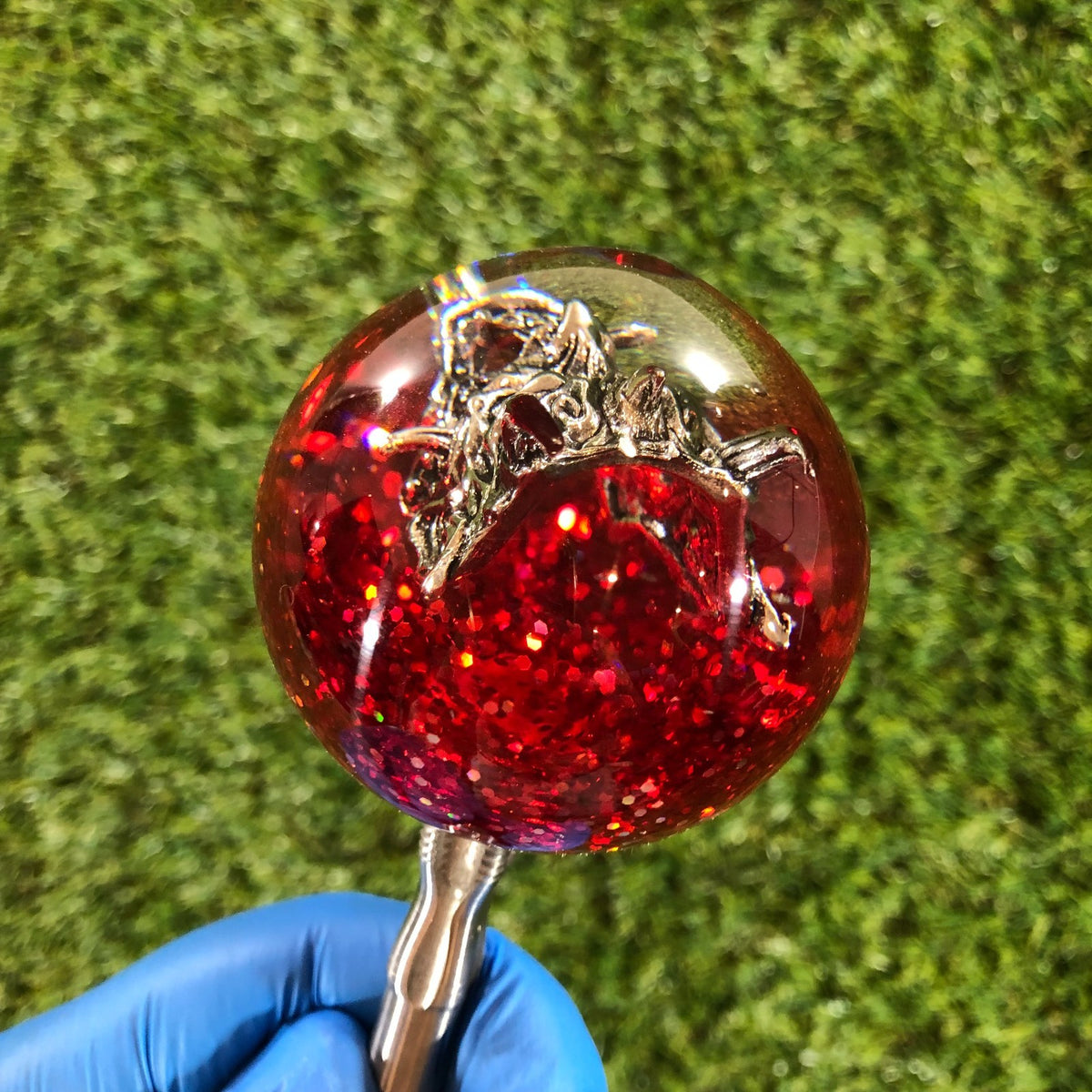 60mm Red Holographic Oni Mask Resin Shift Knob — 2.4 in, 12mm x 1.25