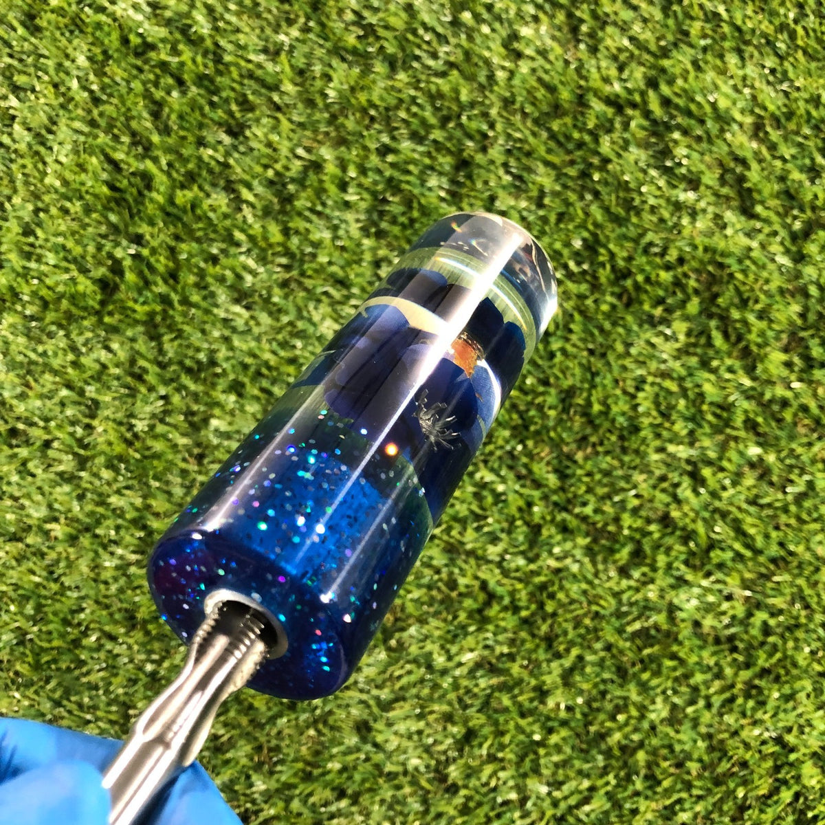 115mm Blue Holographic Flower Resin Shift Knob — 4.5 in, 12mm x 1.25