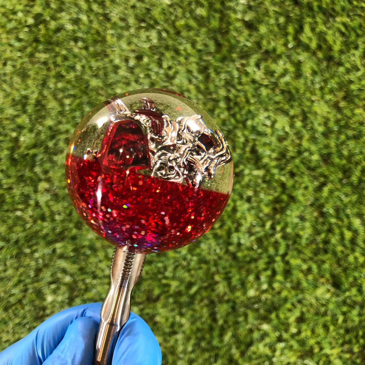 60mm Red Holographic Oni Mask Resin Shift Knob — 2.4 in, 12mm x 1.25