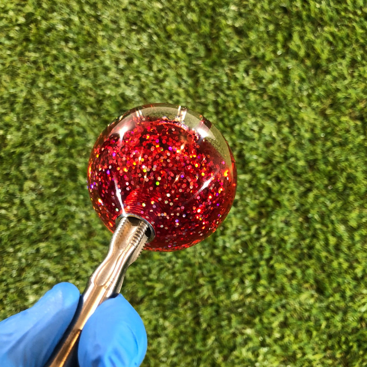 60mm Red Holographic Oni Mask Resin Shift Knob — 2.4 in, 12mm x 1.25