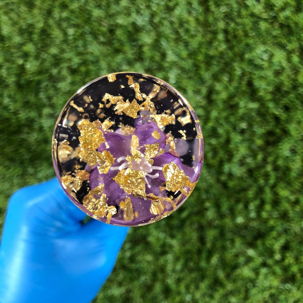 115mm Purple Gold Leaf Cherry Blossom Resin Shift Knob — 4.5 in, 12mm x 1.25