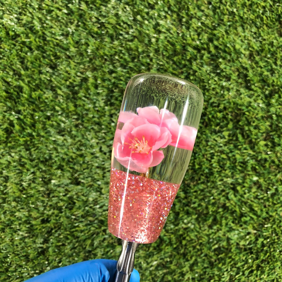 95mm Pink Holographic Flower Resin Shift Knob — 3.5 in, 12mm x 1.25