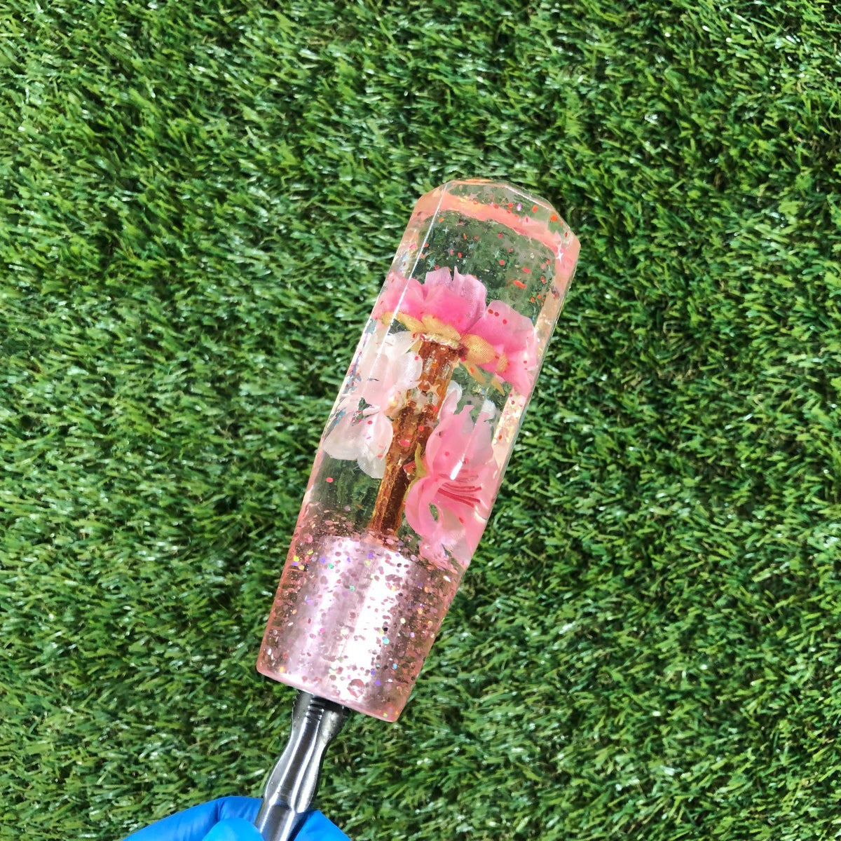 115mm Pink Diamond Cut Flower Resin Shift Knob — 4.5 in, 12mm x 1.25