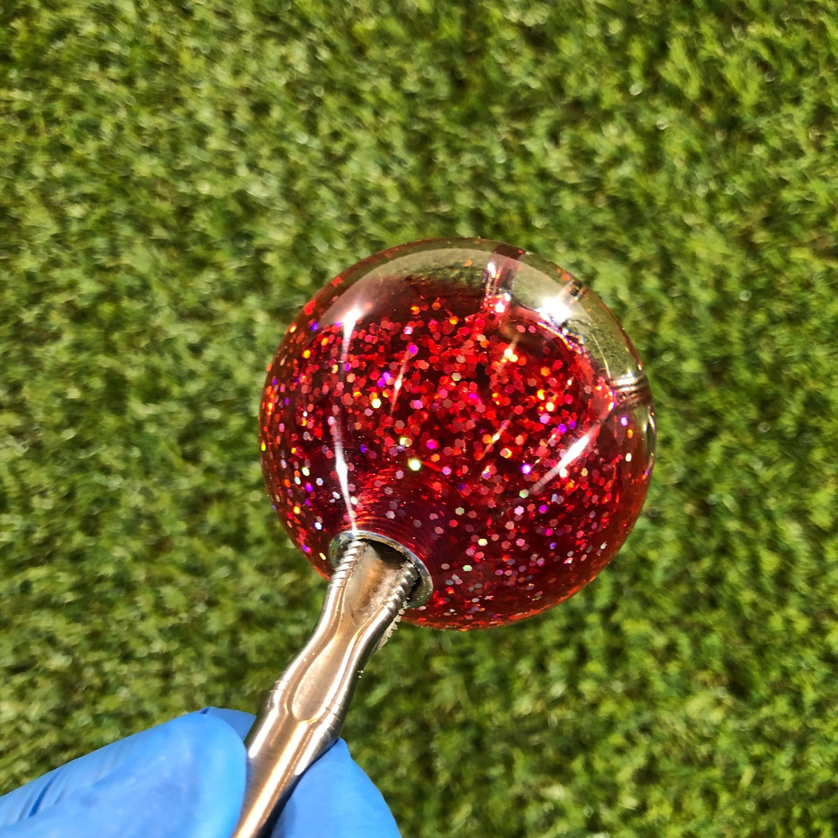 60mm Red Holographic Oni Mask Resin Shift Knob — 2.4 in, 12mm x 1.25