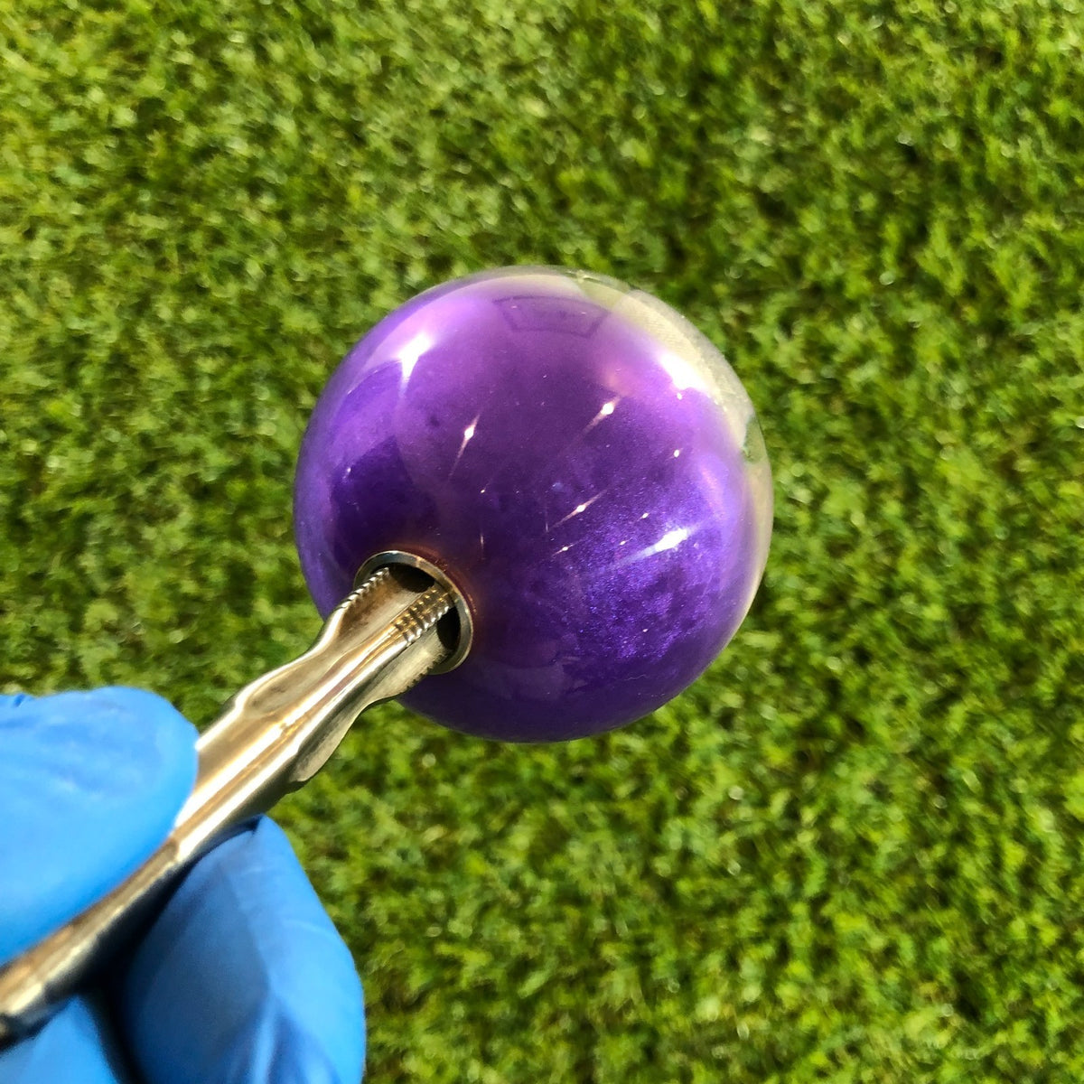 60mm Purple Star Glitter Blossom Resin Shift Knob — 2.4 in, 12mm x 1.25