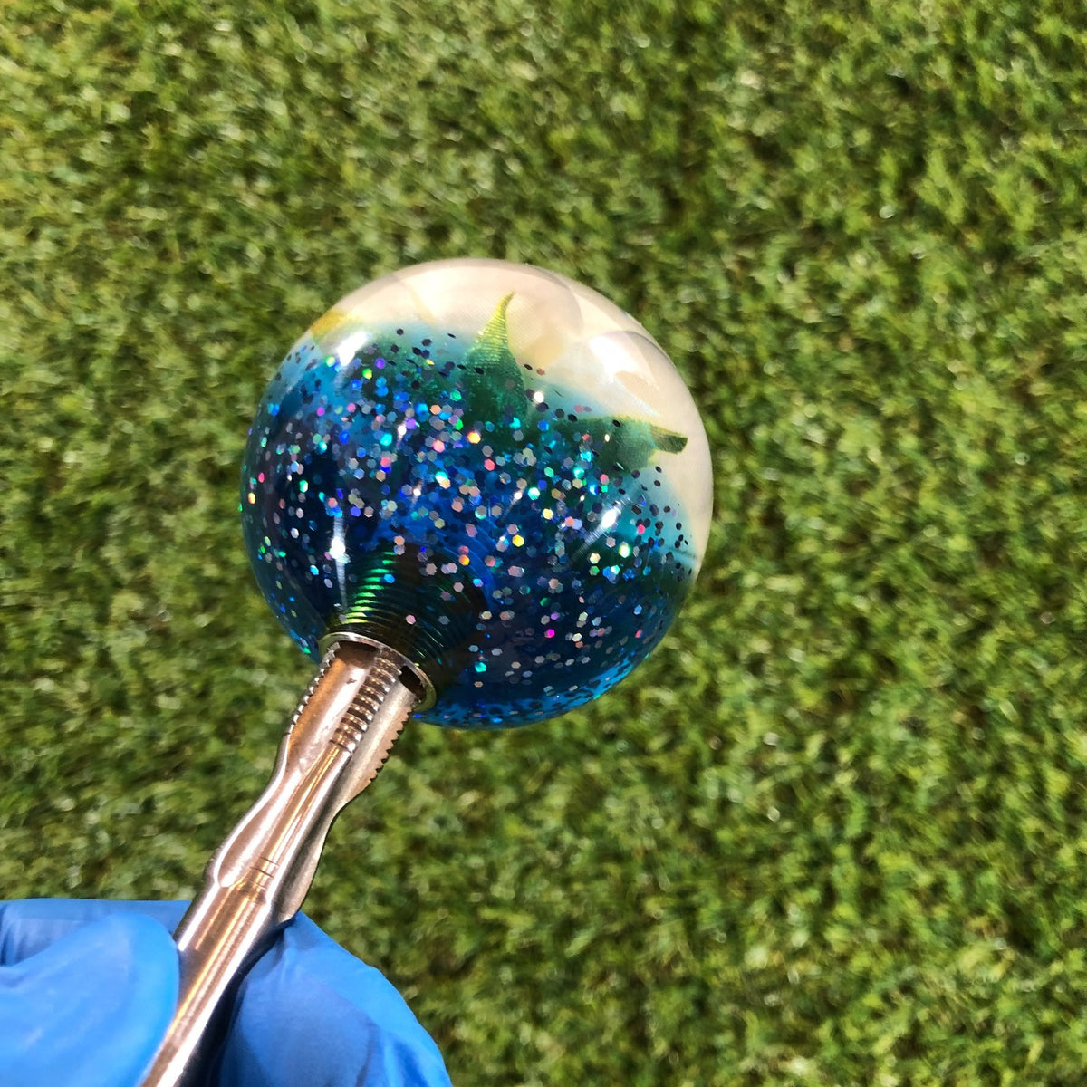 60mm Navy Cream Glitter Rose Resin Shift Knob — 2.4 in, 12mm x 1.25