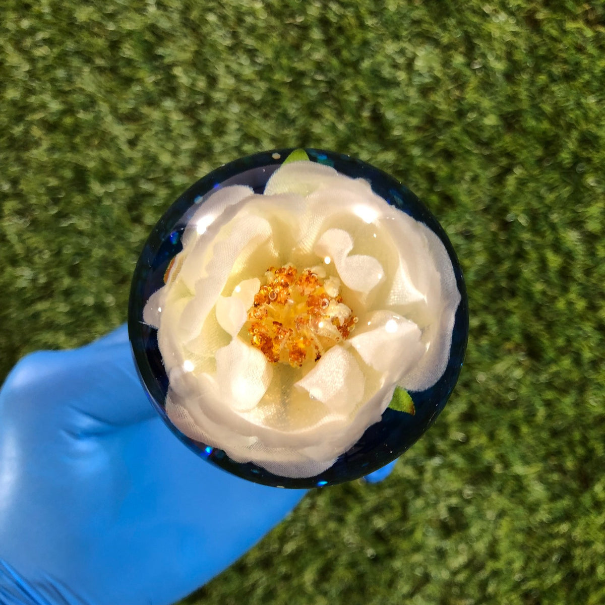 60mm Navy Cream Glitter Rose Resin Shift Knob — 2.4 in, 12mm x 1.25