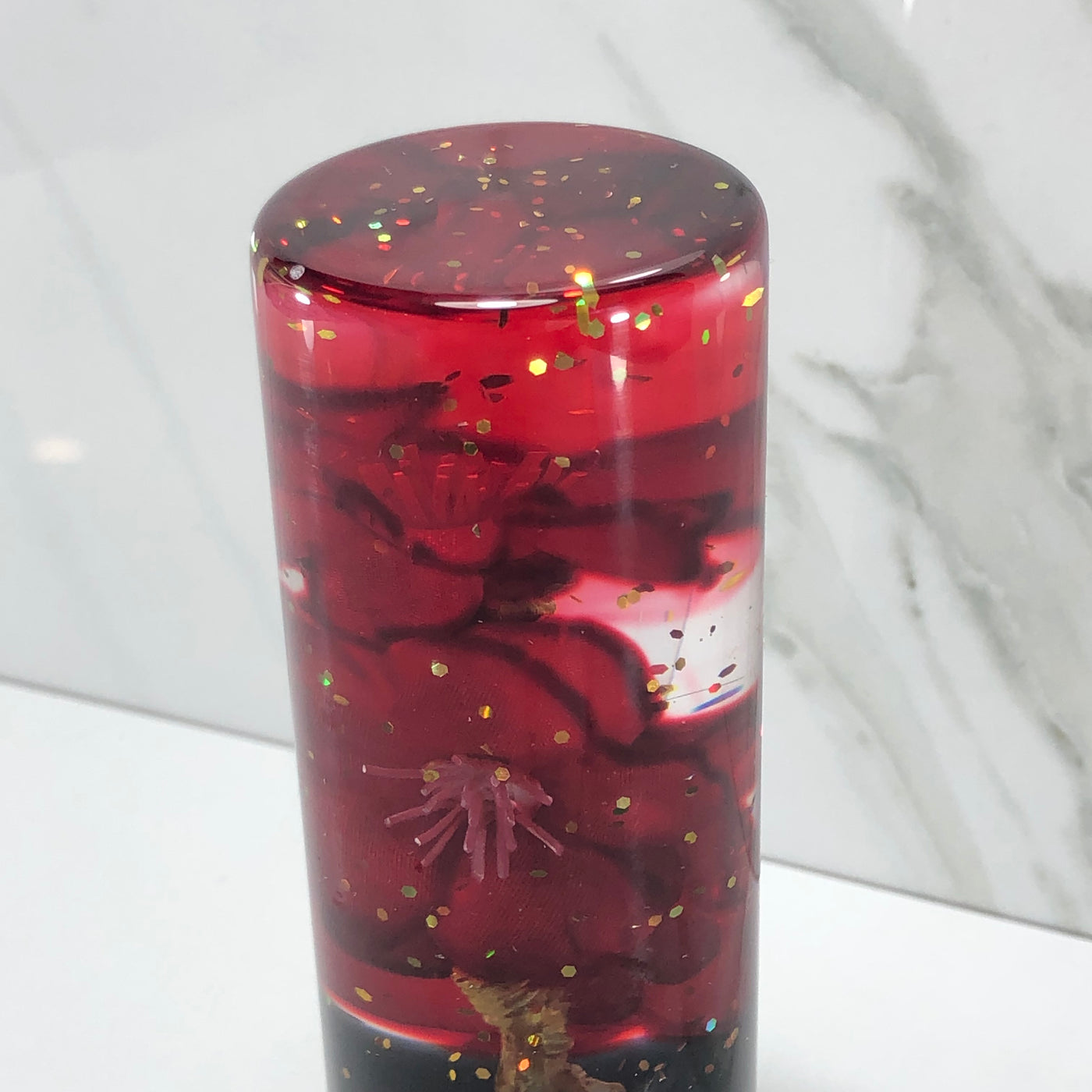 115mm Gold Glitter Blossom Resin Shift Knob — 4.5 in, 12mm x 1.25
