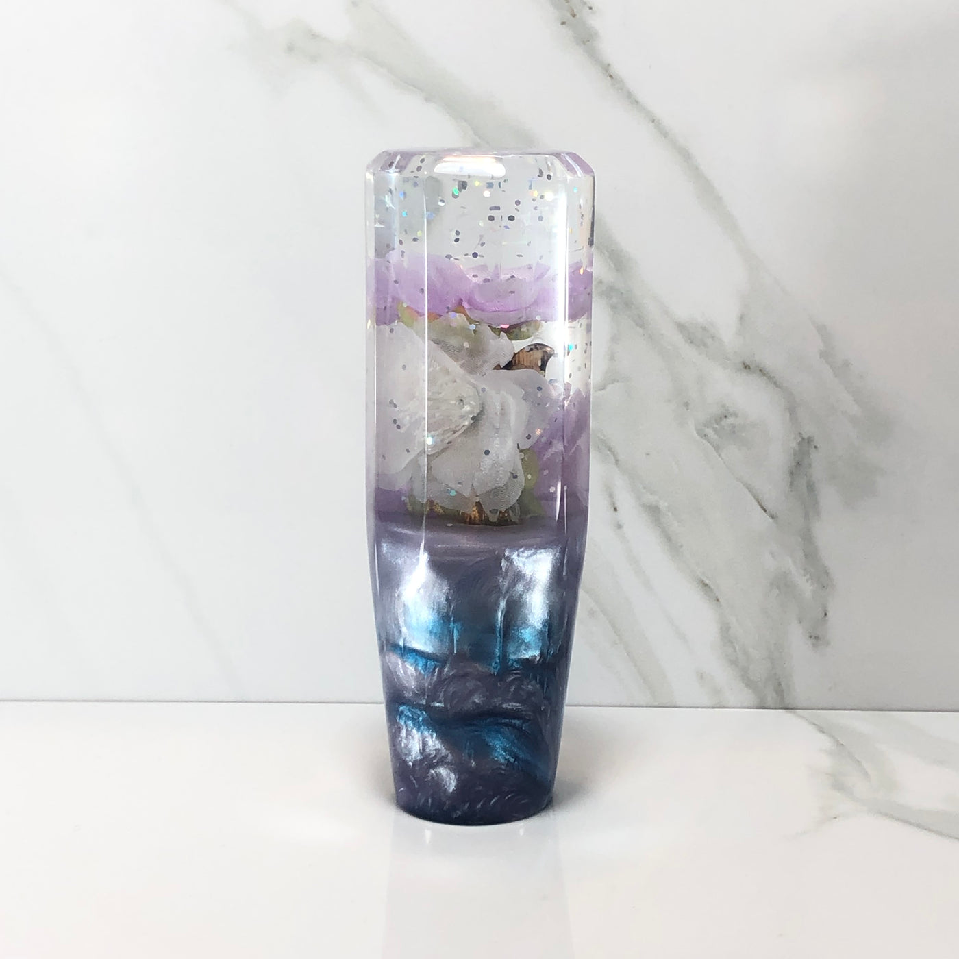115mm Purple Blossom Butterfly Resin Shift Knob — 4.5 in, 12mm x 1.25