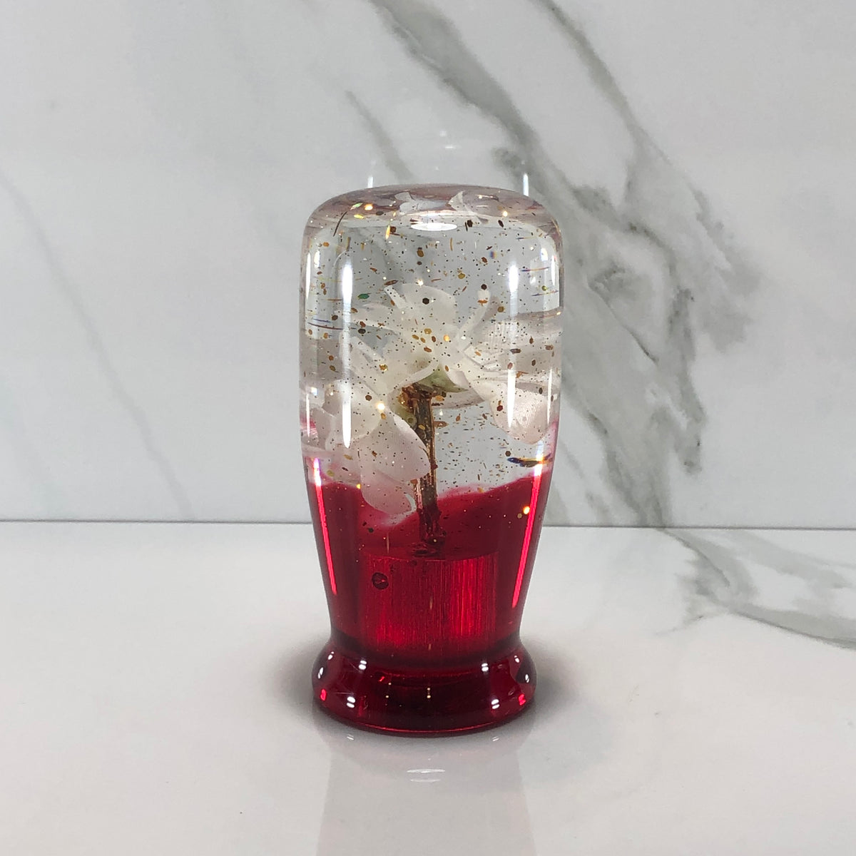 95mm White Blossom Resin Shift Knob — 3.5 in, 12mm x 1.25