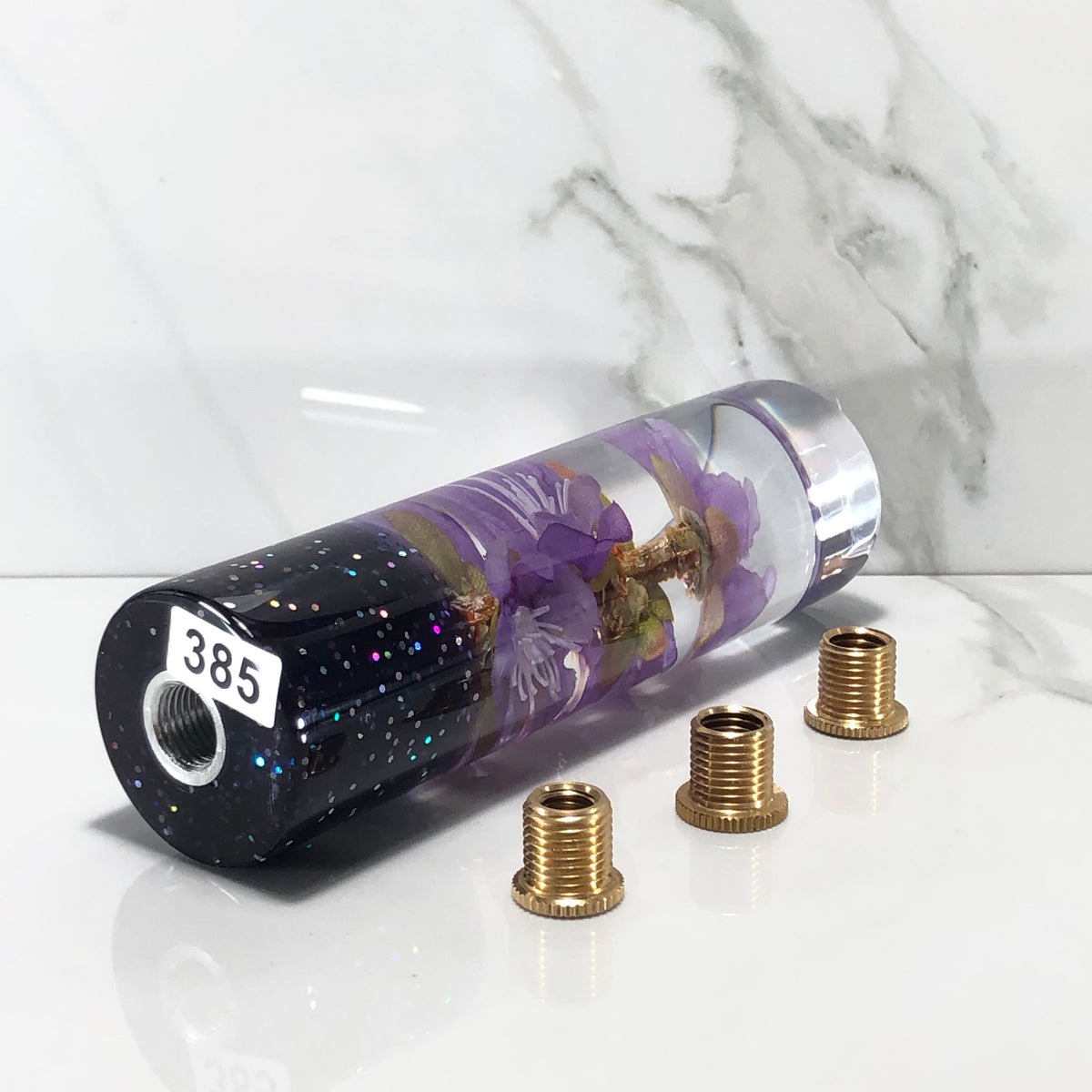 140mm Purple Blossom Resin Shift Knob — 5.5 in, 12mm x 1.25