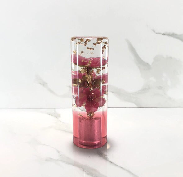 115mm Hot Pink Gold Gold Leaf Blossom Resin Shift Knob — 4.5 in, 12mm x 1.25