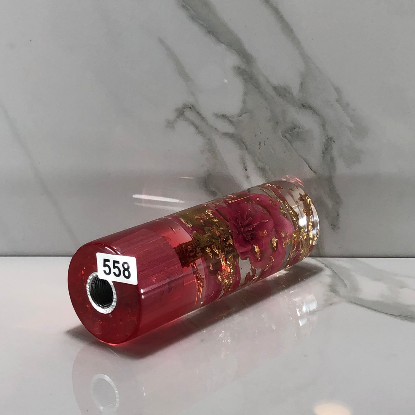 115mm Hot Pink Gold Gold Leaf Flower Resin Shift Knob — 4.5 in, 12mm x 1.25