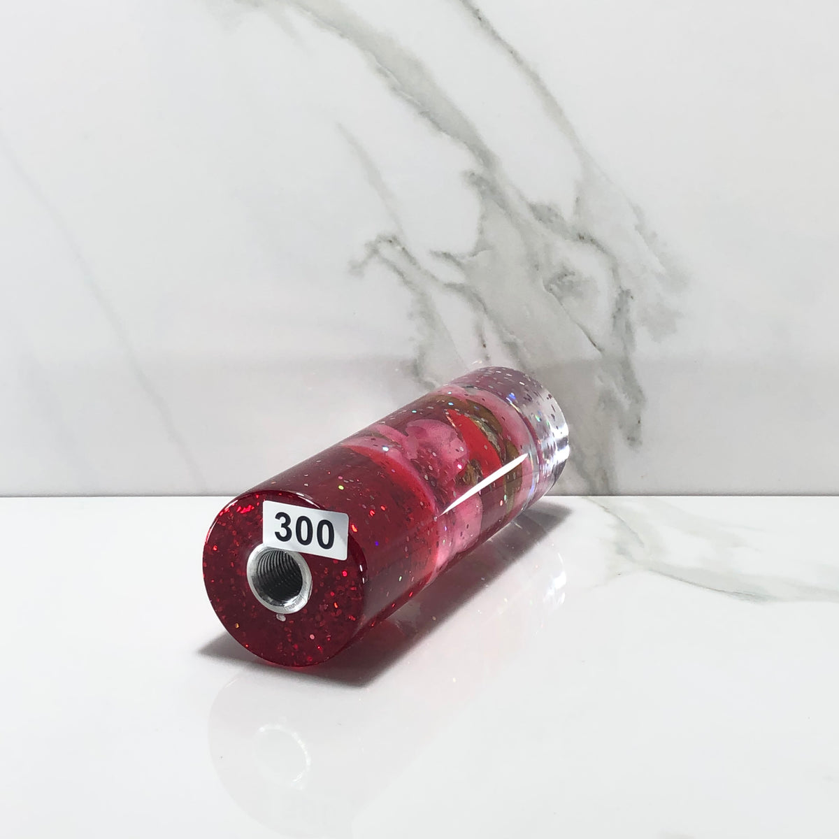 115mm Pink Red Blossom Heart Resin Shift Knob — 4.5 in, 12mm x 1.25