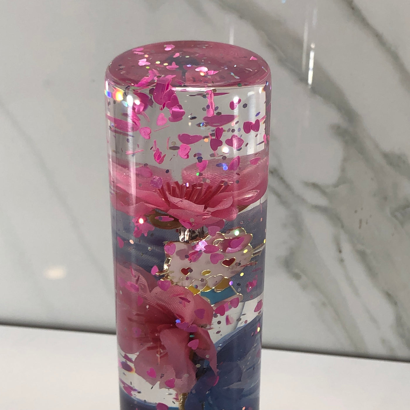 140mm Pink Blue Blossom Charm Resin Shift Knob — 5.5 in, 12mm x 1.25