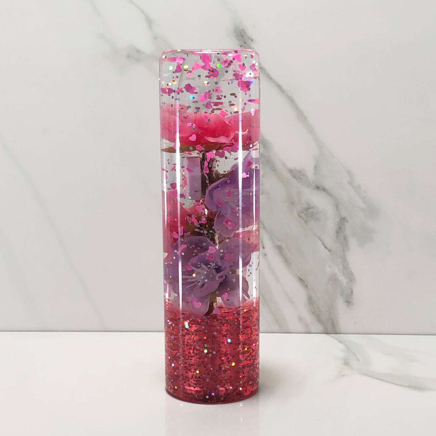 140mm Pink Purple Blossom Charm Resin Shift Knob — 5.5 in, 12mm x 1.25