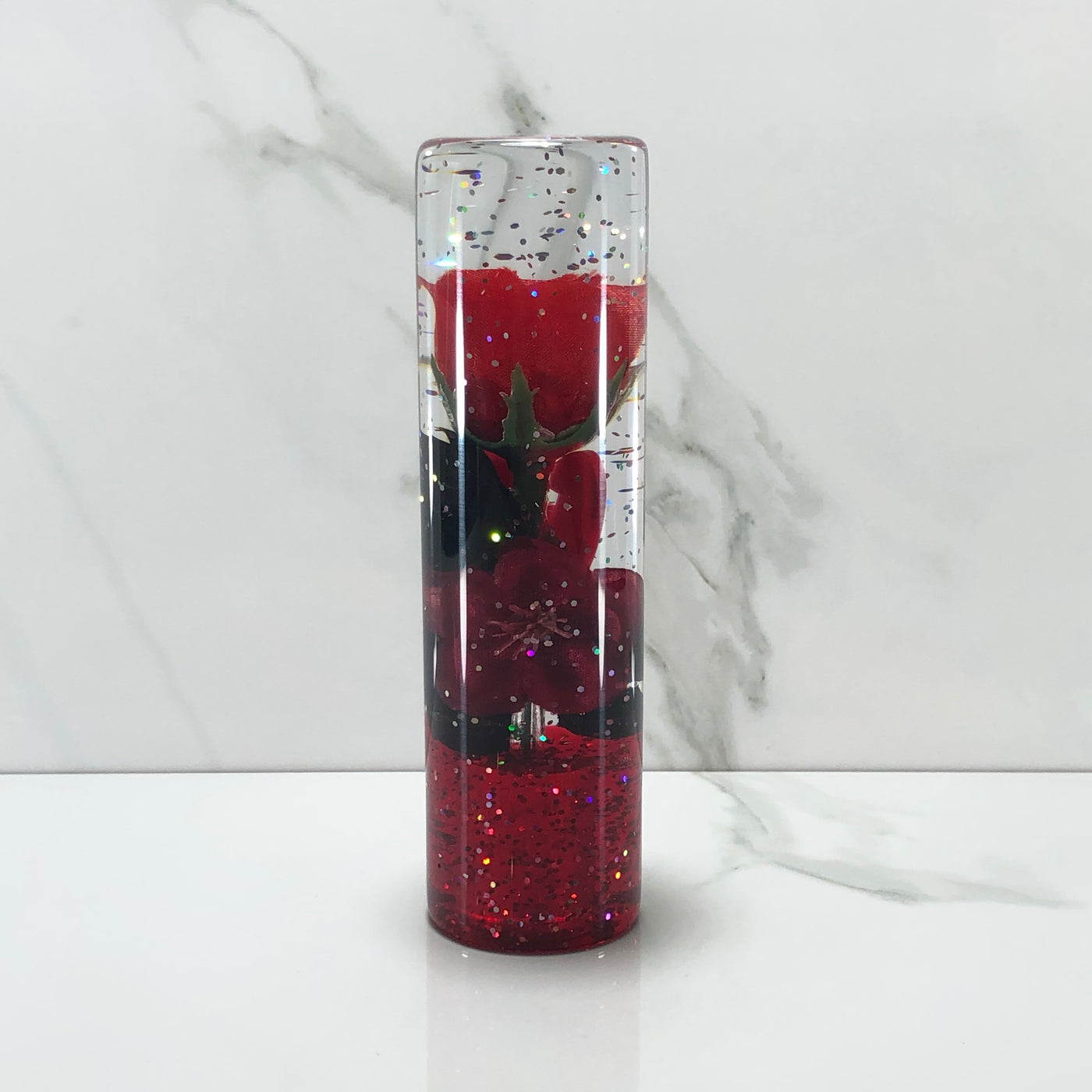 140mm Red Black Rose Blossom Resin Shift Knob — 5.5 in, 12mm x 1.25