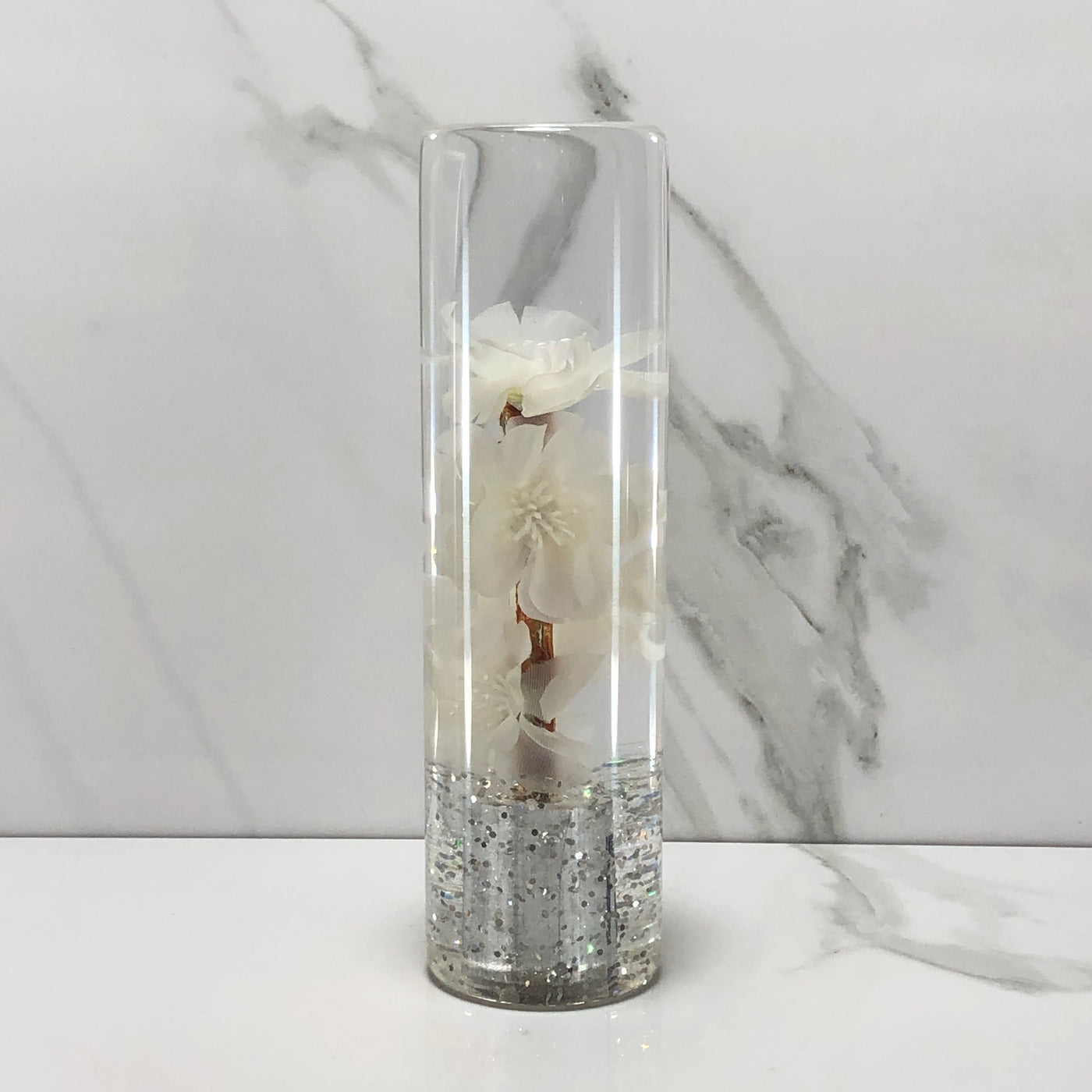 140mm White Blossom Resin Shift Knob — 5.5 in, 12mm x 1.25
