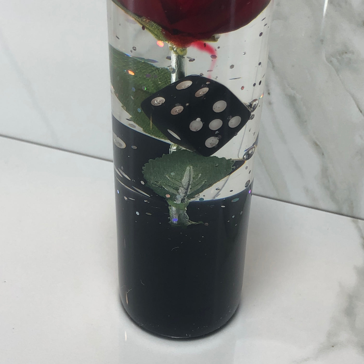 140mm Red Rose Dice Resin Shift Knob — 5.5 in, 12mm x 1.25